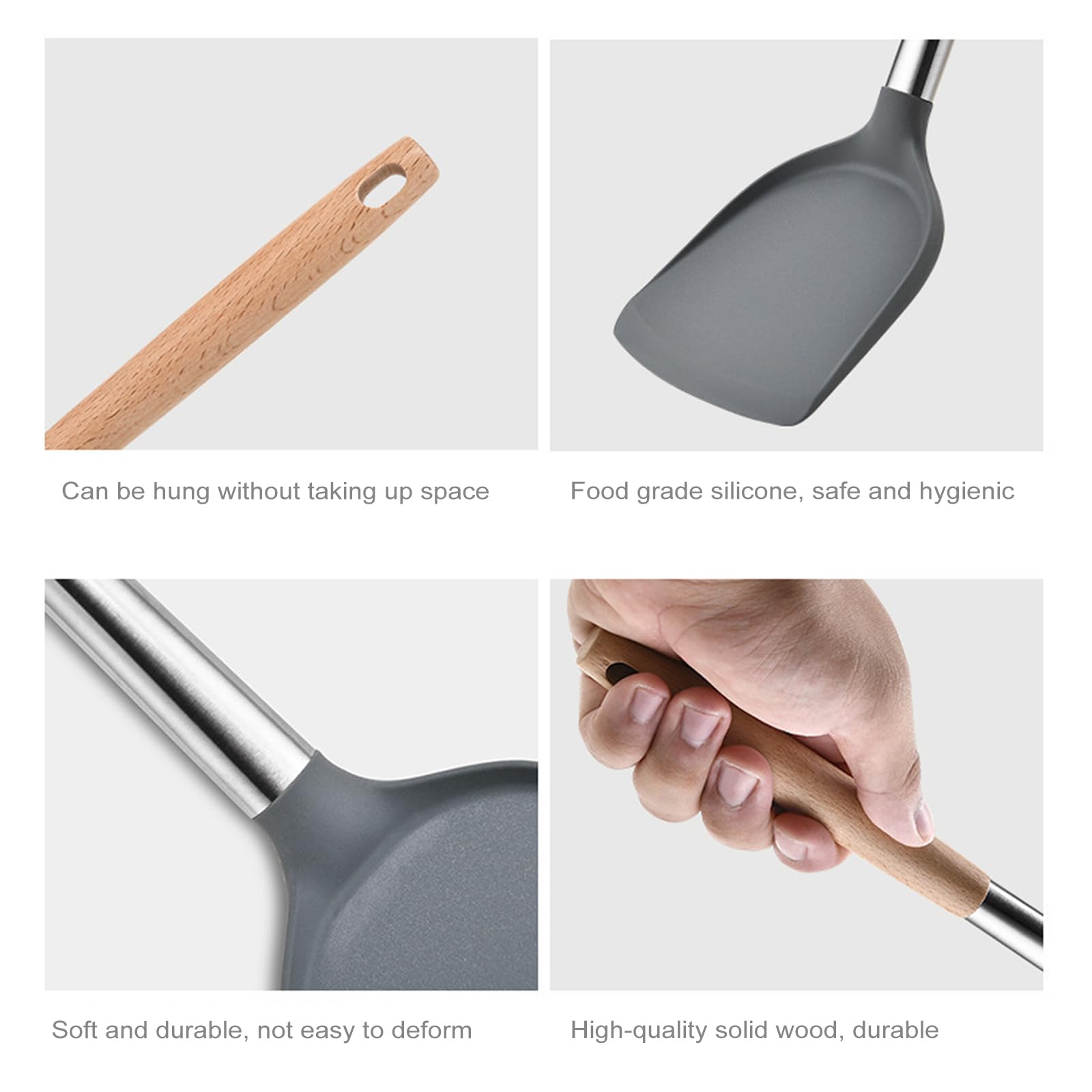 8 Stück Küchenhelfer Set, Silikon Küchenutensilien Set, Antihaft Hitzebeständiger Holzgriff Kochbesteck Mit Utensilienhalter, Silikonspatel Kochgeschirr Set, Spülmaschinengeeignet