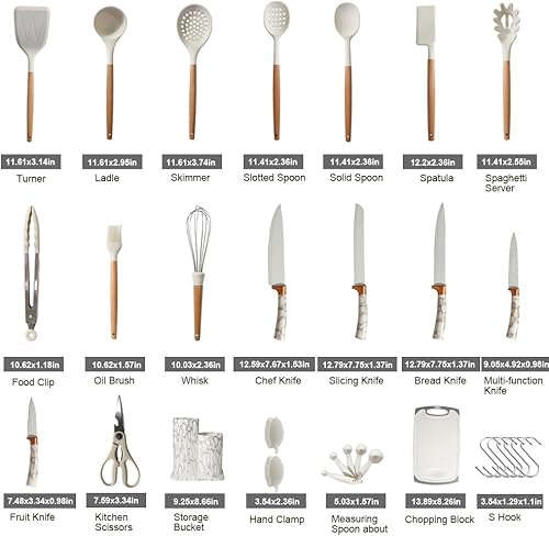 Miniatura 3 de 31pcs Kitchen Utensils Set, Heat Silicone Kitchen Utensils Set with Wooden Handles, Non Cookware Tools with Holder - Durable Stainless Steel, Non