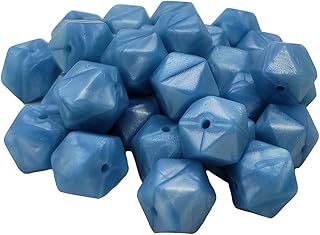 50pcs Pearl Blue Color 14mm Silicone Hexagon Pearl Beads Silicone Geometry Spacer Beads for DIY Beading Mom Jewelry Necklace Making