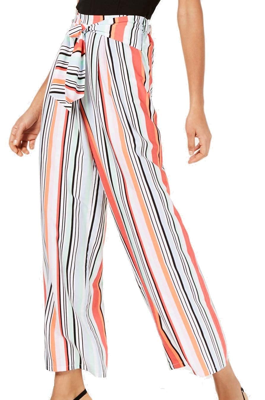 bar III Womens Striped High Rise Wide Leg Pants Friendly Stripe Size Medium