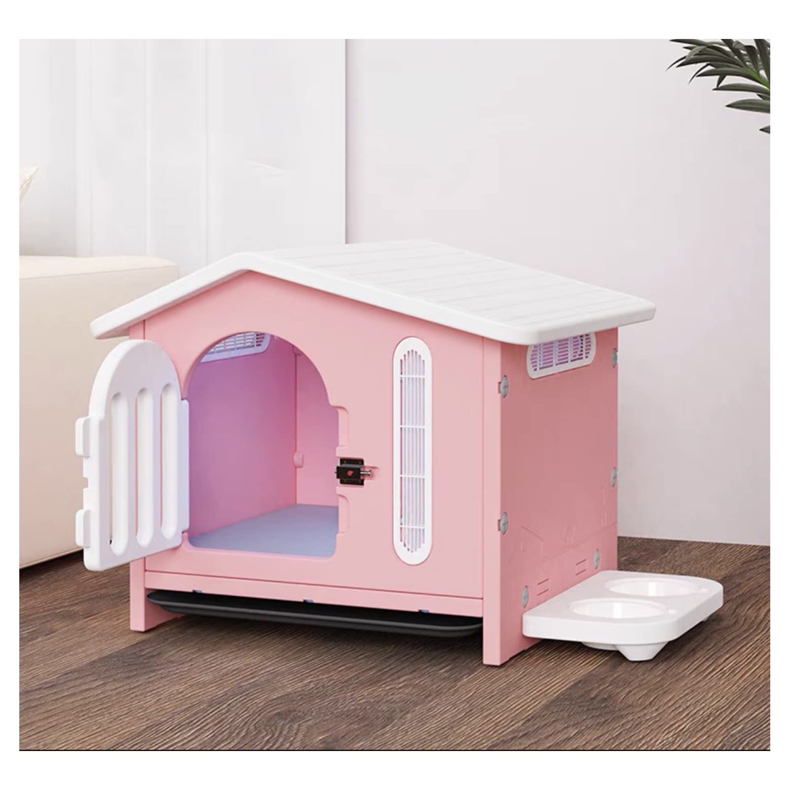 buda dla psów Dog House Four Seasons uniwersalna klatka dla psa klatka dla psa domowa willa dla psa dom dla zwierząt (z drzwiami + podwójną miską) Do użytku domowego(Pink)