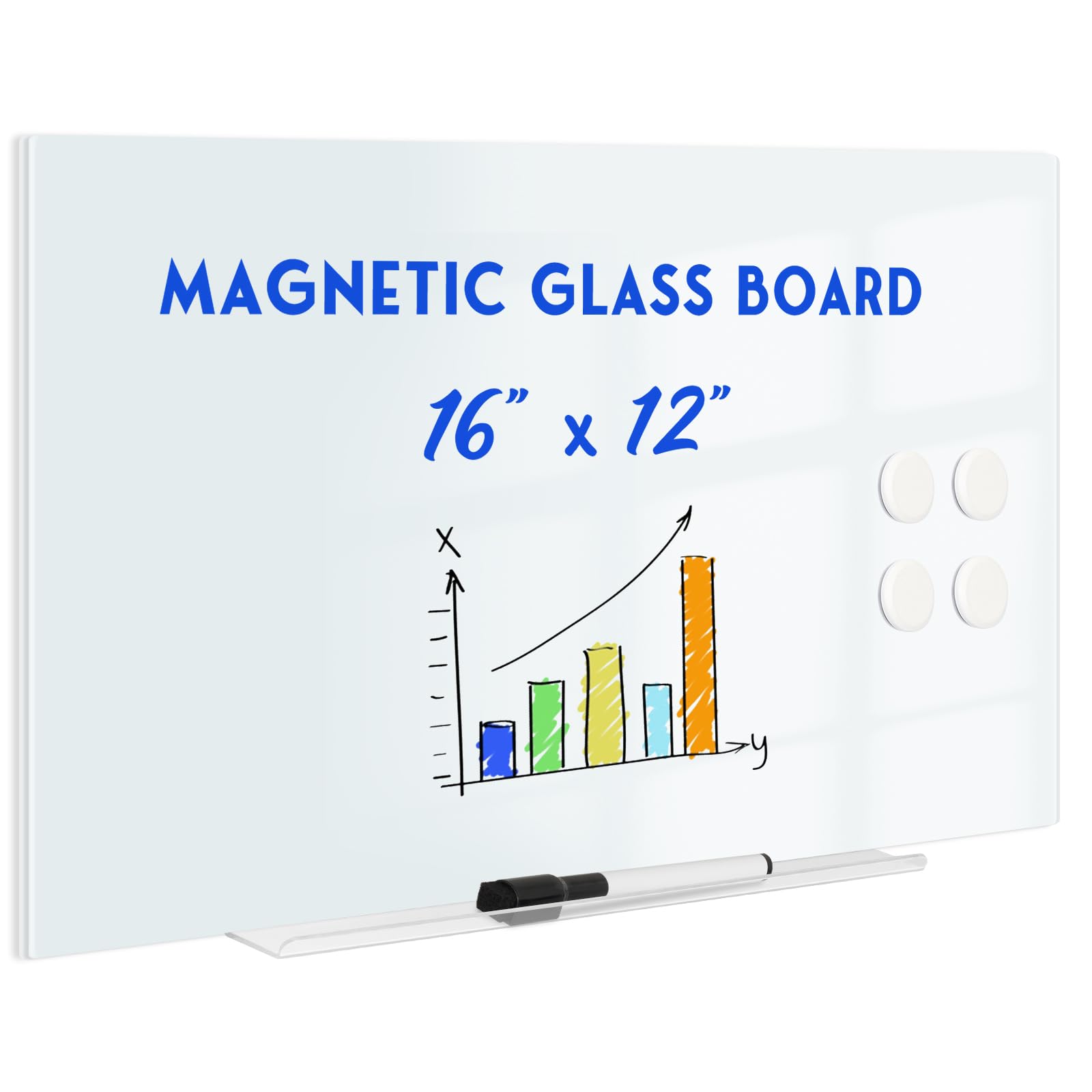 Magnetic Glass Whiteboard for Wall, 16" x 12" Glass Dry Erase Board, Large Frameless White Board for Home and Office - Normal White