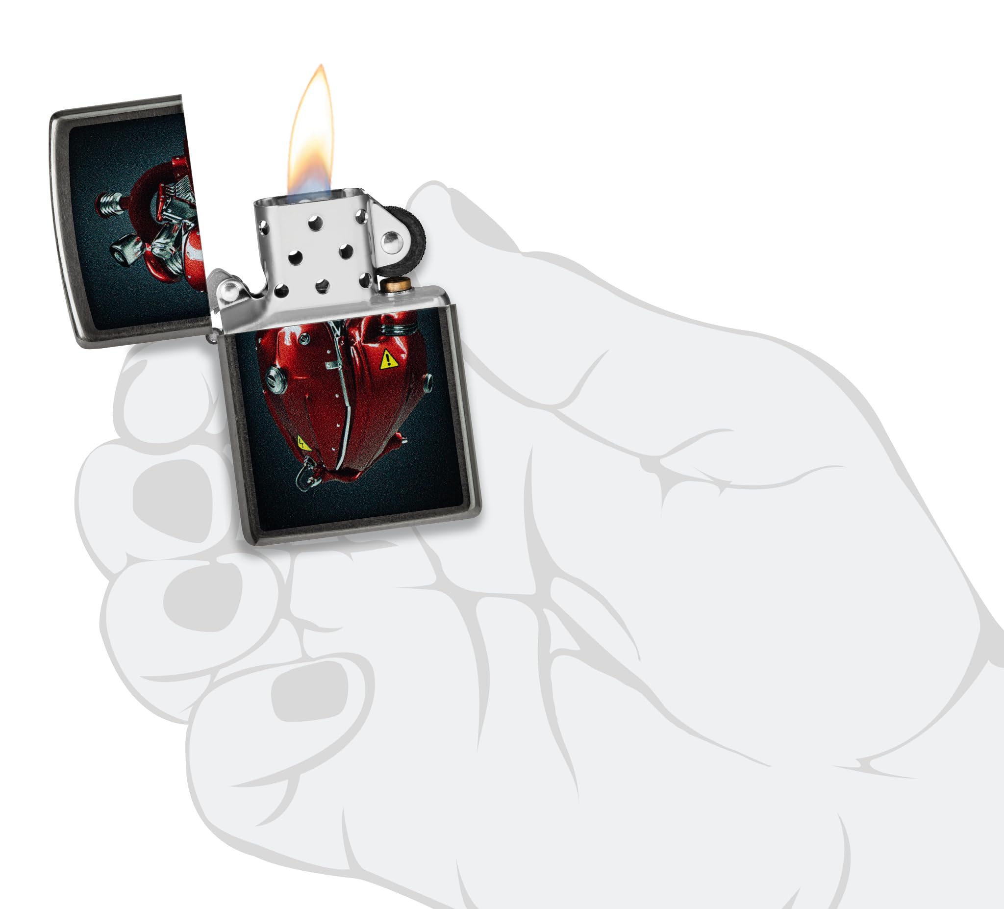 Zippo Mechero - Heart Engine, Gray Dusk, Color Image - Recargable - Reutilizable - Diseño Resistente al Viento - Caja de Regalo - Hecho en EE. UU.