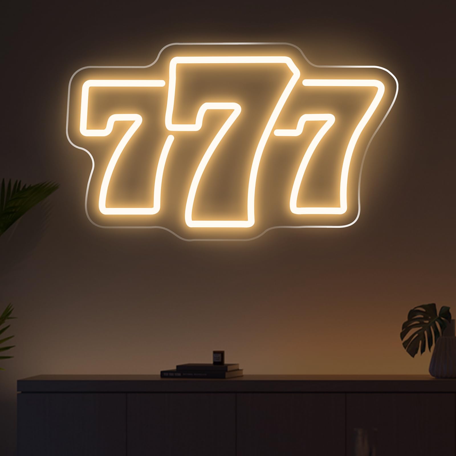 Insegna al neon 777 bianco caldo, 39,9 x 24,9 cm, angelo fortunato, luce a LED per camera da letto, decorazione casinò, sala giochi, grotta uomo, bar, serata poker