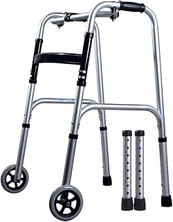MAYQMAY One-Button Compact Folding Walker Adjustable Height Walker Lightweight Standard Walker for Teenagers and Adults, 398lbs Weight Capacity, Silver