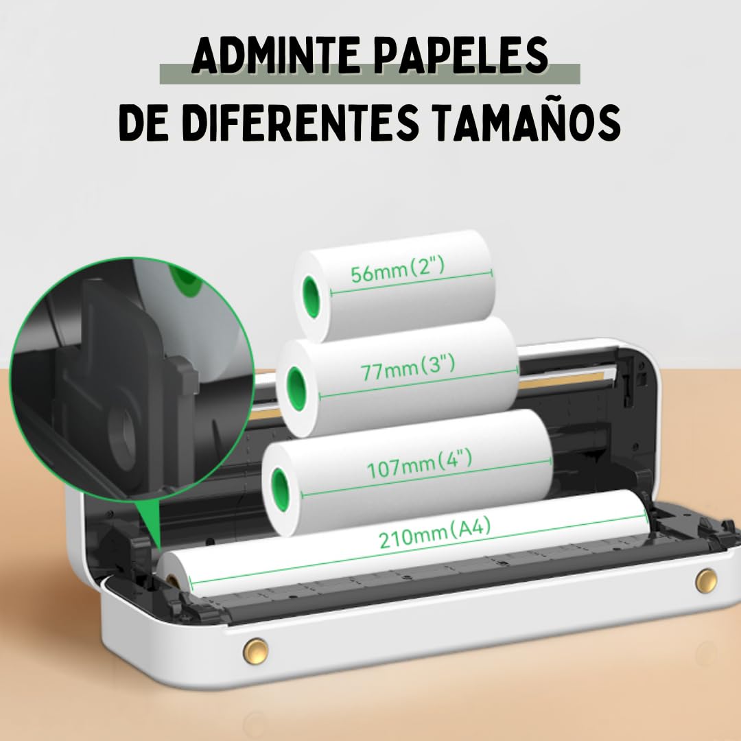 Stampante portatile termica Bluetooth A4 – Stampante portatile da viaggio con carta termica senza inchiostro e toner – compatibile con computer Windows, Mac... e cellulari Android, iOS – PeriPage