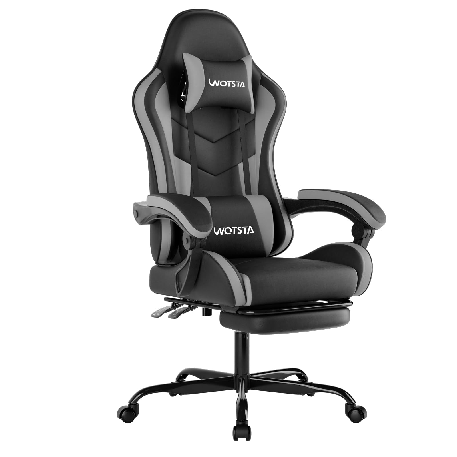 Silla Gaming, Silla Oficina Ergonómica con Reposapiés, Altura Regulable y Respaldo Abatible, Silla Gamer Adulto con Masaje, Silla PC con Reposacabezas, 120 kg
