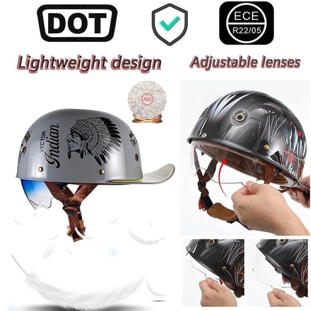 Kask motocyklowy vintage z półotwartą czapką baseballową, homologowany przez ECE, retro, półkaski, mężczyźni i kobiety, do cruiserów, skuterów, motorowerów, czapek Jet