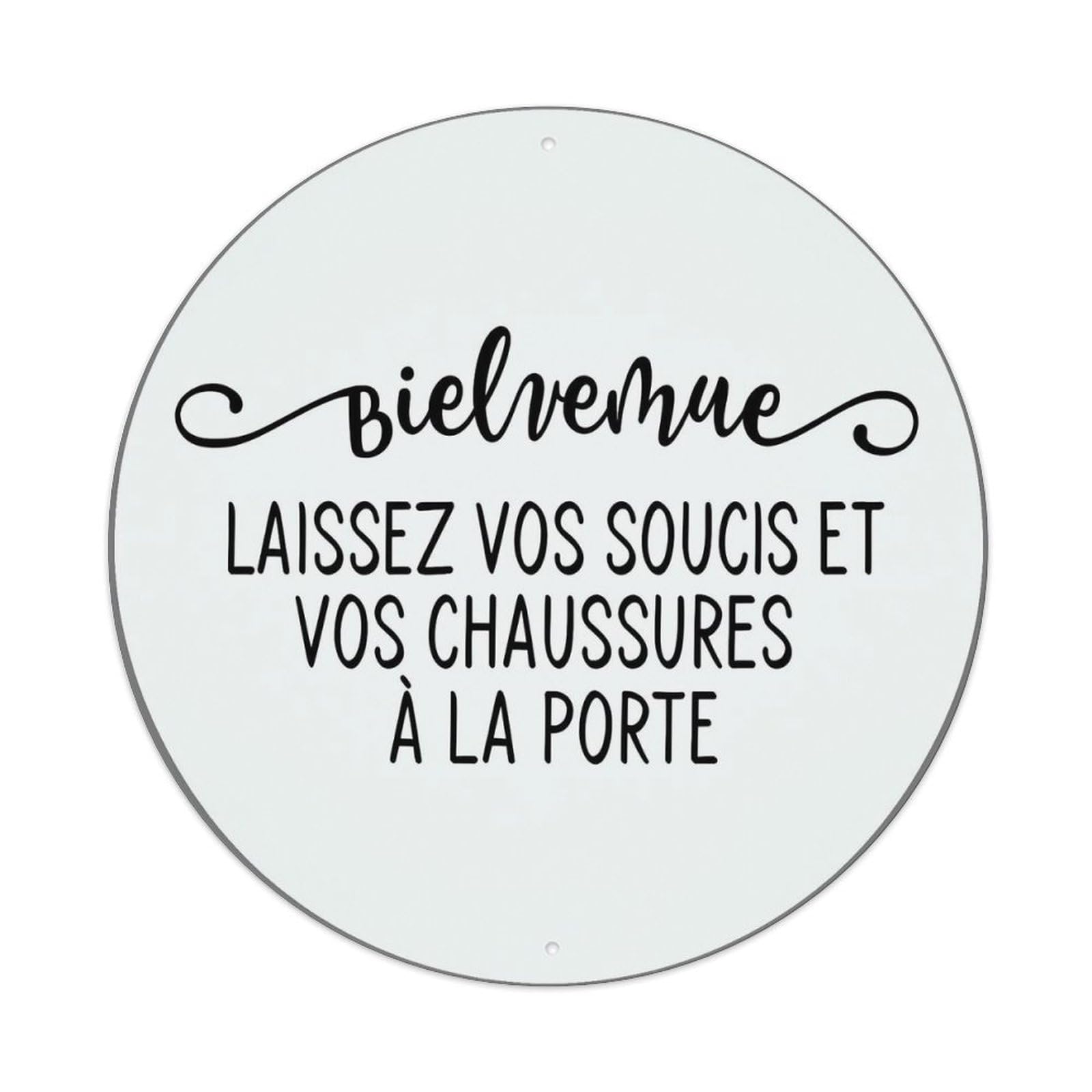Bienvenue Laissez Vos Soucis Et Vos Chaussures A La Porte Tin Sign Metal Poster Vintage Metal Signs for Home Man Cave Bar Cafe Kitchen laundry room Wall Decorations Gift 8x8Inch