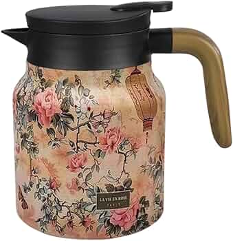 Theethermoskan, 800ML Bloemmotief Theepot met Verwijderbare Theezeef & Deksel 316 Roestvrij Staal Geïsoleerde Theepot voor Thee Koffie Warme Dranken