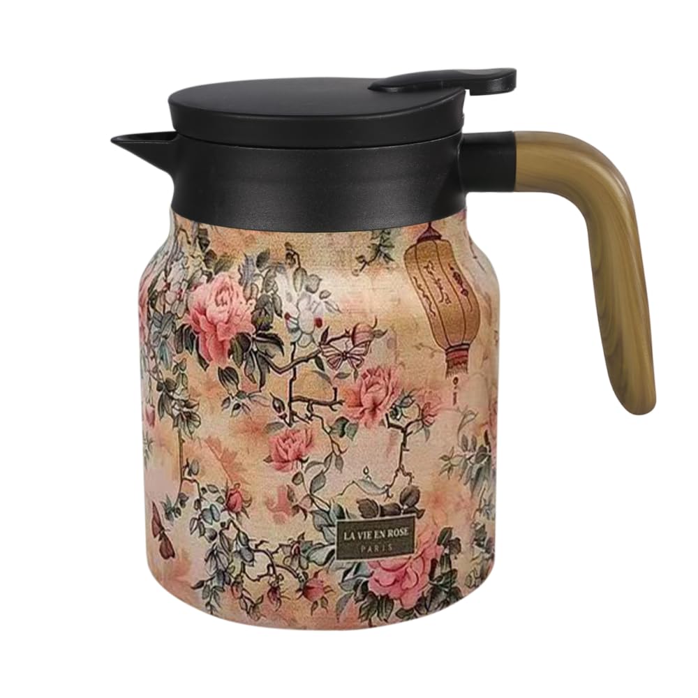 Tee Thermoskanne, 800ml, Teekanne mit Blumenmuster, Kaffeekanne Thermo aus Edelstahl 316 mit Abnehmbarem Teesieb und Deckel für Tee, Kaffee, Heißgetränke