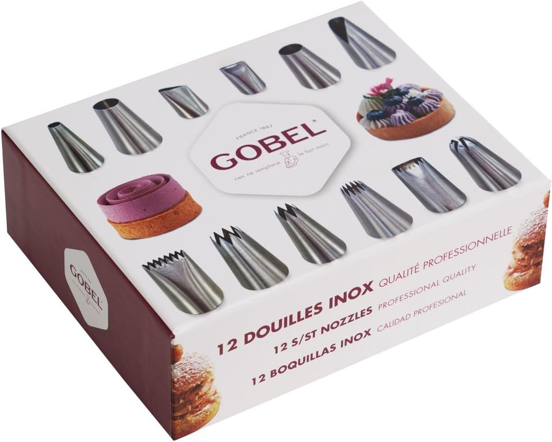 GOBEL - Set of 12 Professional Quality Stainless Steel Piping Tips - Made in France
