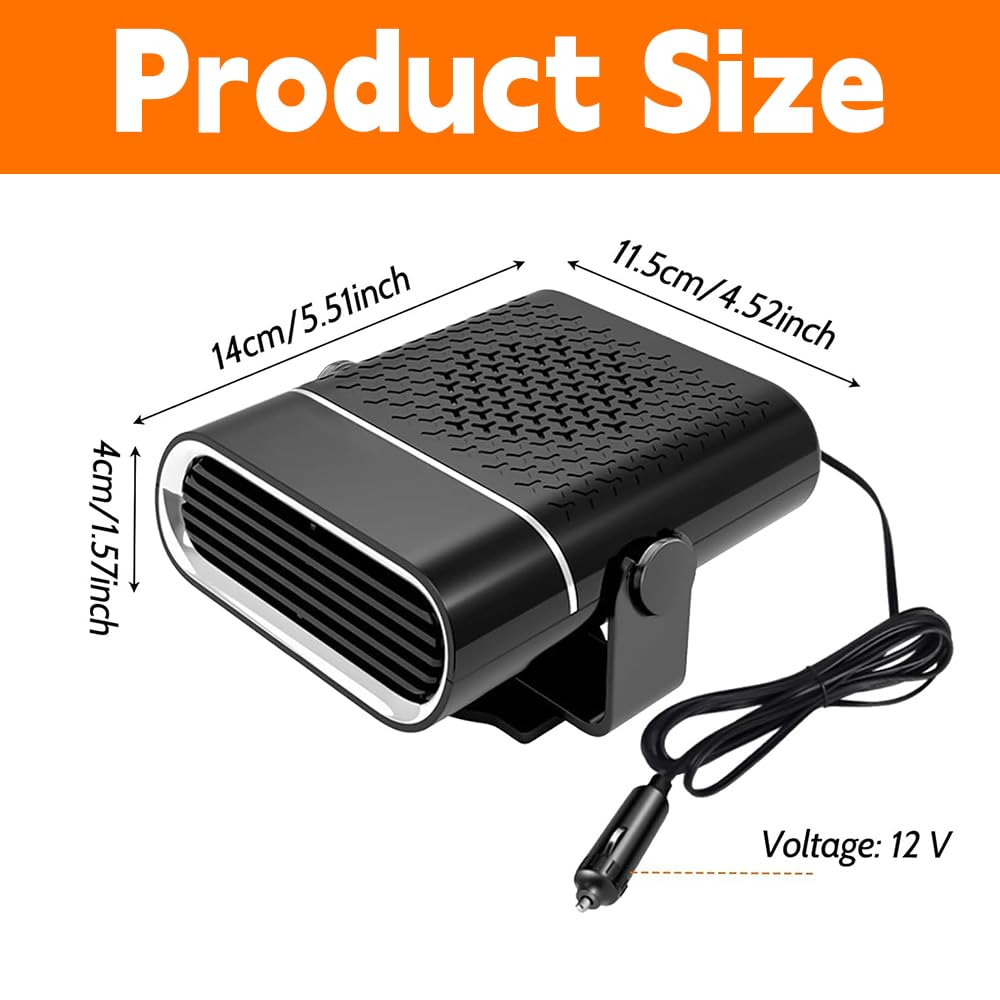 Calentador De Coche, 12V, 150W Calefactor De Coche, 2 En 1 Calentador Portátil para Coche, Calefactor para Coche, Enchufe Mechero, Giratoria 360°, Desempañar Y Ventilar para Coches, SUV