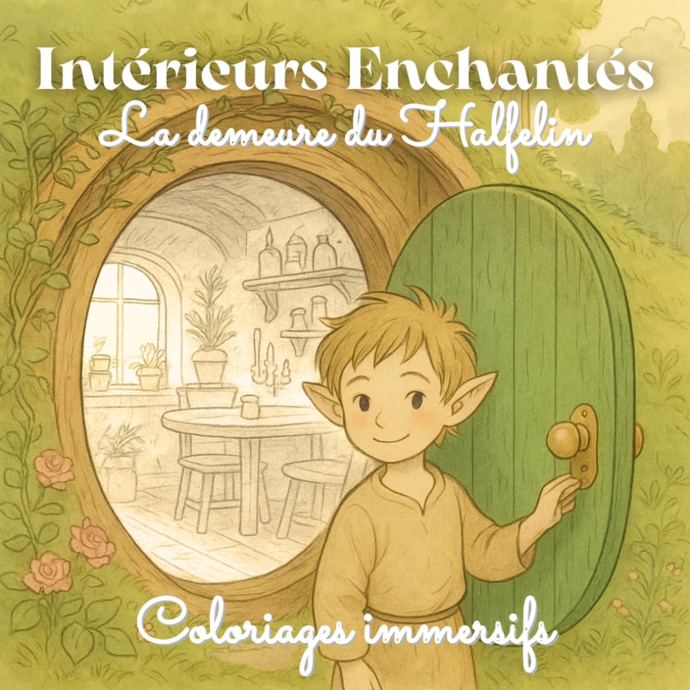 La demeure du Halfelin – Intérieurs Enchantés: Coloriage Fantasy Immersif / Féérique / Anti-stress : Pour tous âges (enfants, adolescents et adultes) ... objets à colorier – Détente et Relaxation