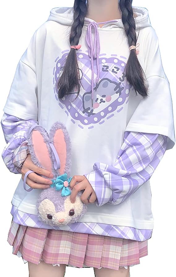 Amazon Co Jp 日系 パーカー トップス レディース スウェット フード付き 長袖 体型カバー ロング 原宿系 少女 10代 代 ファッション 可愛い 薄手 カジュアル 春 秋 ファッション