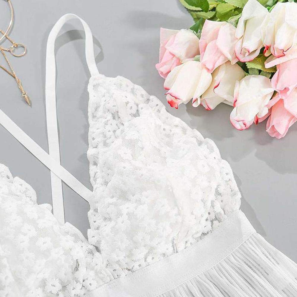 Set di Lingerie da Donna Set di Biancheria Intima Sexy da Donna con Scollo a V Profondo e Abiti Trasparenti in Pizzo (Blanco L)