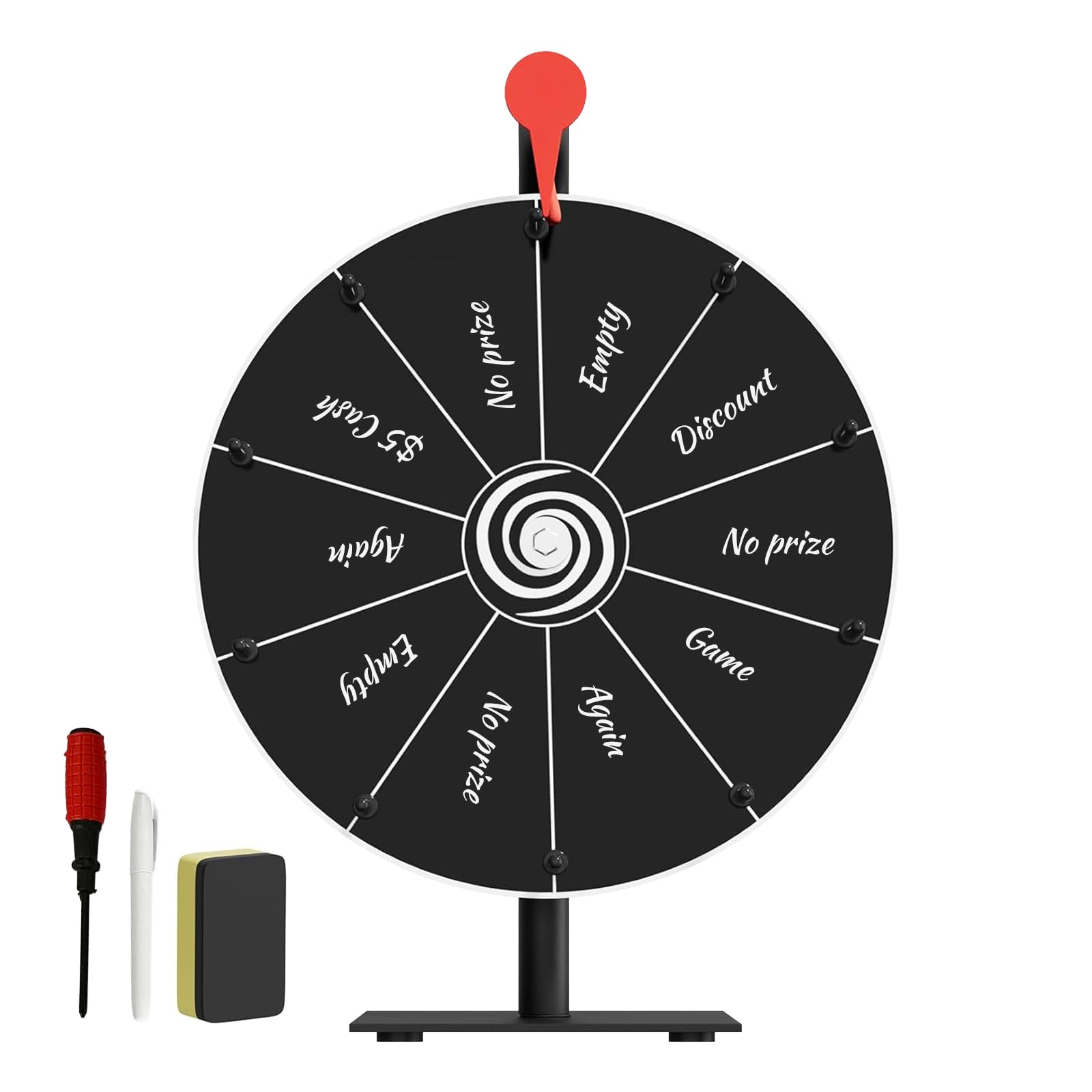 Dialorys Prize Wheel 12 Inch with Stand - Spinning Wheel Game with Dry-Erase Marker and Eraser, Portable Wheel of Fortune with 10 Slots for Games, Raffles, Classroom & Parties
