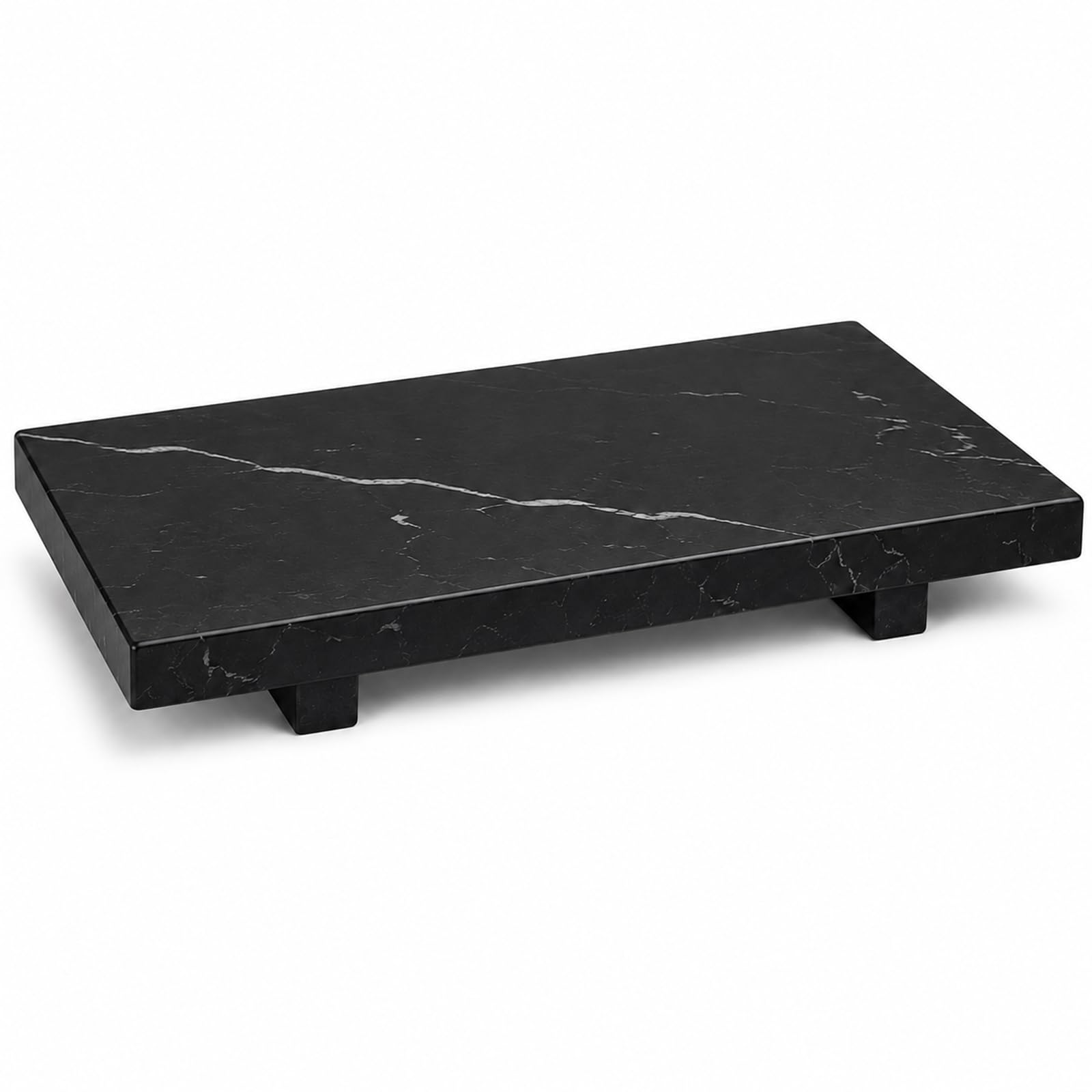 Black Marble Rectangular Decorative Tray, 13.8 x 6.7 in Vanity Tray for Perfume, Jewelry, Keys and Candles, Catchall Tray for Bathroom Counter, Dresser and Entryway Decor