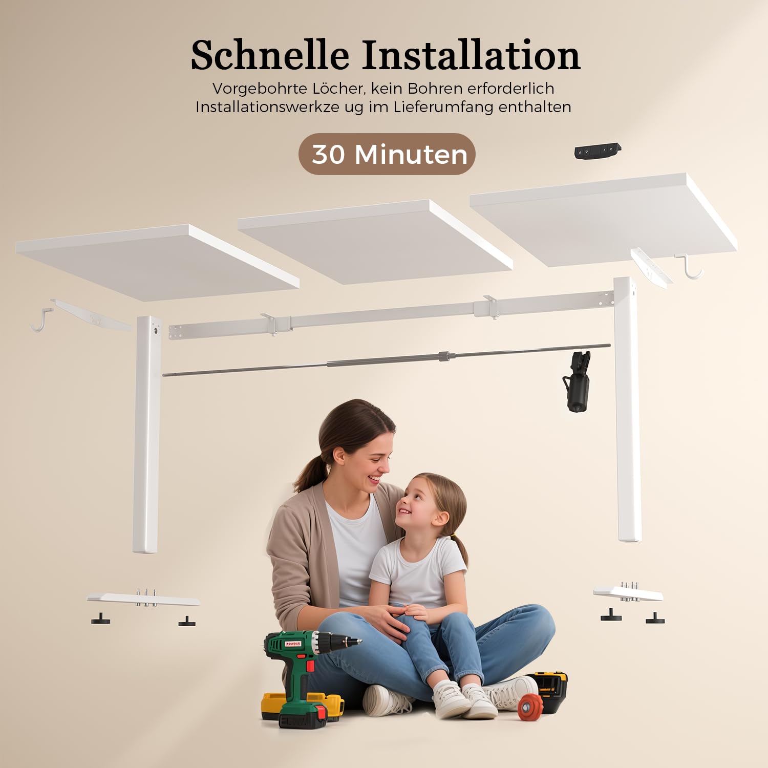 Klicelor Höhenverstellbarer Schreibtisch, Elektrischer Steh-Sitz Bürotisch, Computertisch mit 2 Memory-Funktion, Stehpult, 120 x 60 cm, Weiß