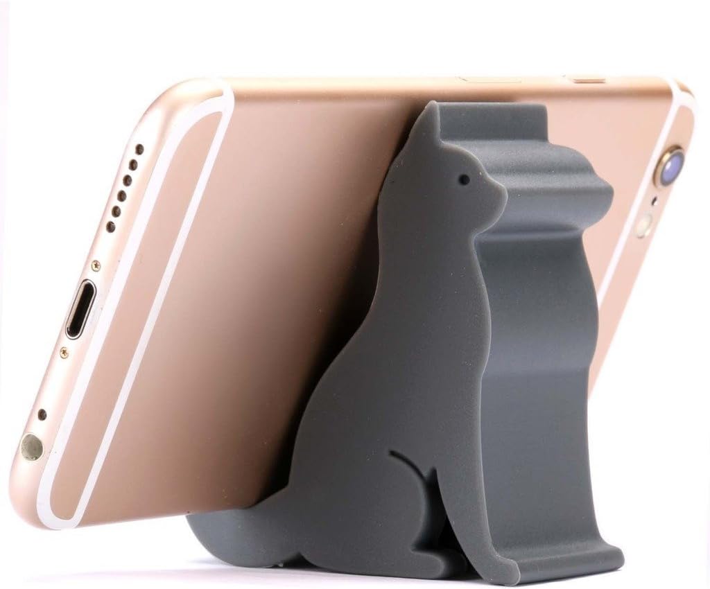 Plinrise Super Cute Phone Holder, Mini Cat Shaped Silica Gel Cellphone Stand, Animal Phone Mount for All Cellphone Free Your Hands (Grey)