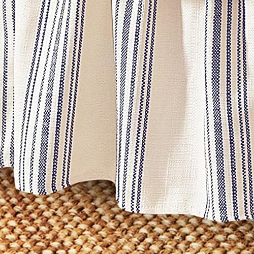 HiEnd Accents Prescott Farmhouse Bedding, Super King Size Striped Bed Skirt, Ivory Navy Ticking Stripes Pattern Ruffled Bed Skirts, Chic Casual Coastal Boho Style