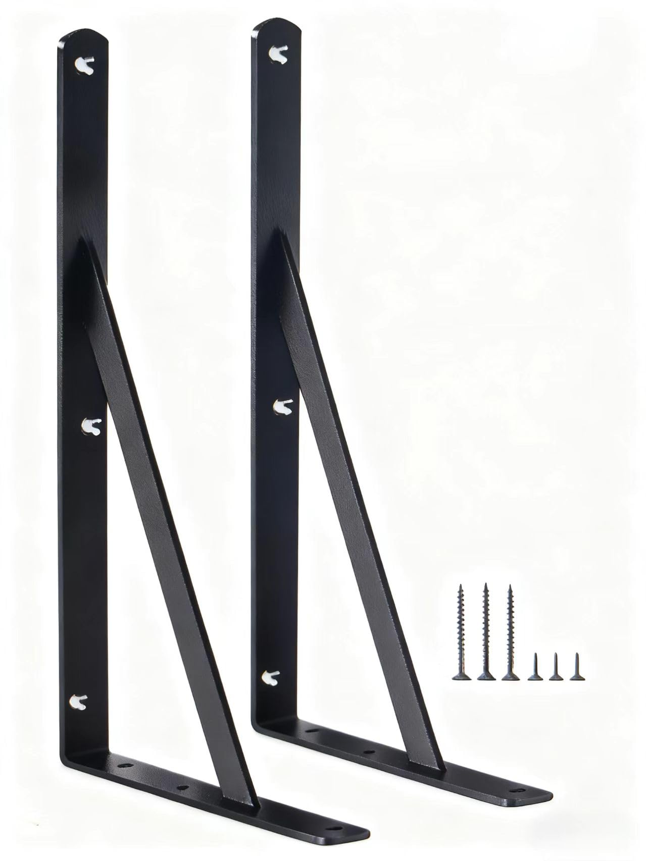 2 Pack L16 x H 10" Black Heavy Duty Shelf Brackets with Screws Metal Shelf Brackets Shelf Support Angle Brackets for Shelves L Brackets Heavy Duty Floating Shelf