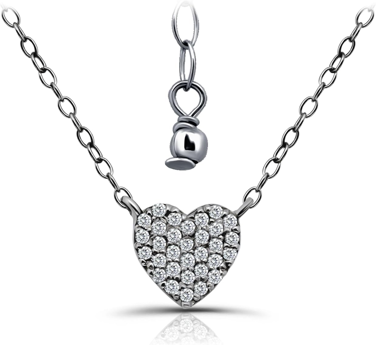 Hoops & Loops 925 Sterling Silver Cubic Zirconia Heart Tiny Choker Necklace for Women, Silver, Yellow Gold, Rose Gold