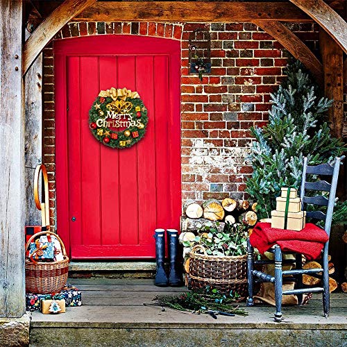 Fanme Christmas Wreath Merry Christmas Front Door Ornament Wall Artificial Pine Garland for Party Décor 13 Inches - Image 6