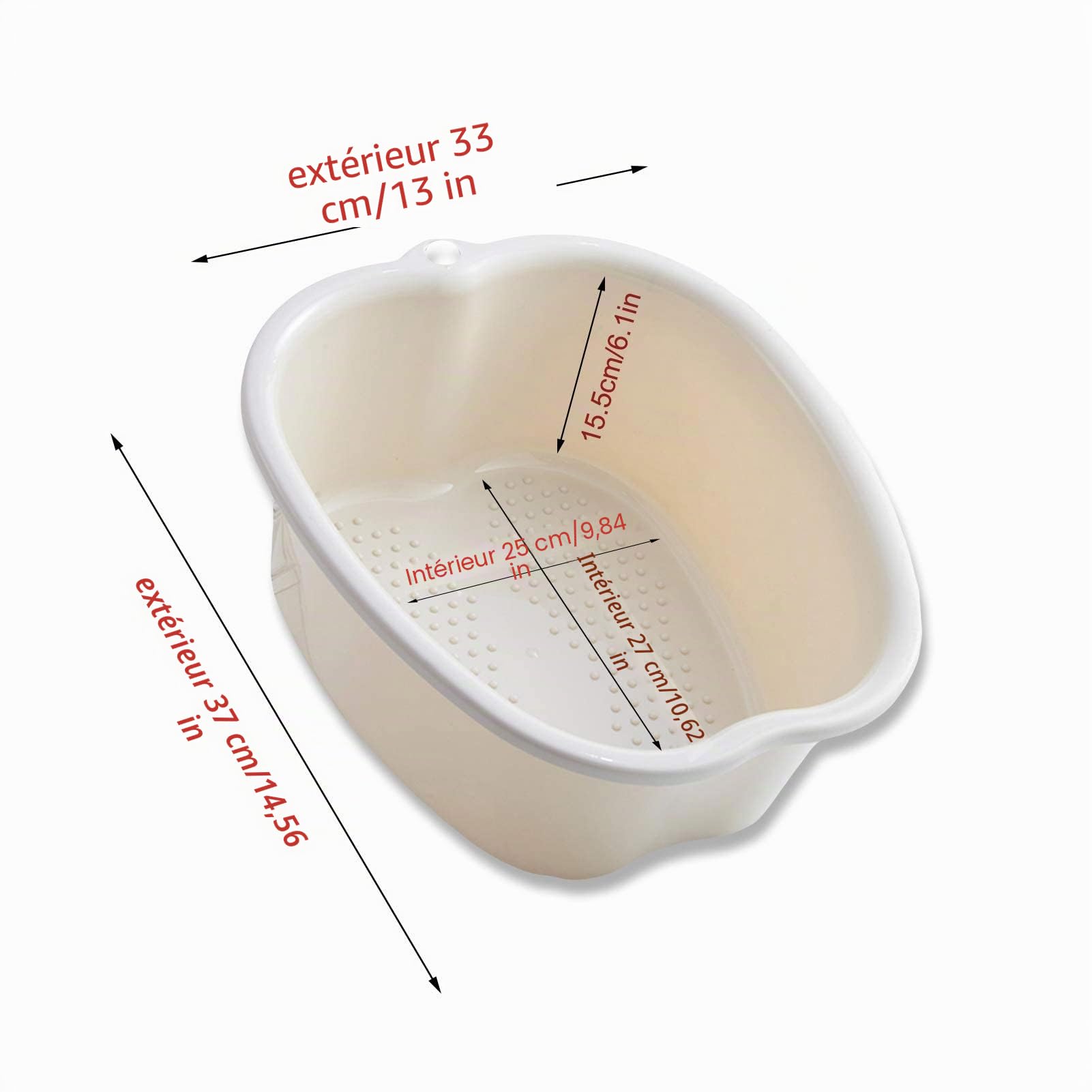 Grande Bassine Plastique - Spa Bain de Pied Bassin, Baignoire de Soins Des Pieds pour Pédicures/Détox/Massage pour Relaxant, Grand Bol 37cm/14,5" (White)