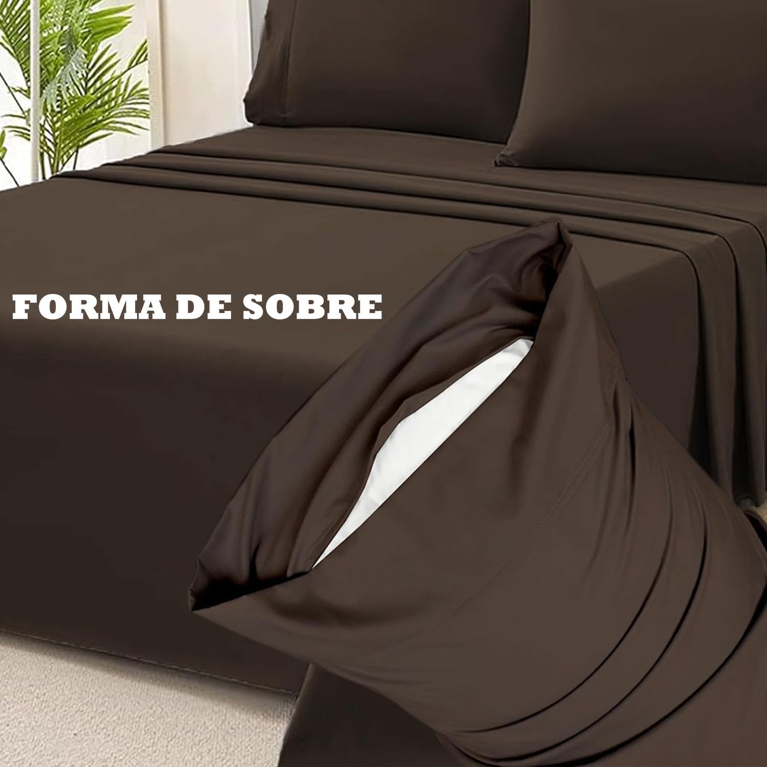 various Juego de Sábanas Cama 160 Microfibra Cepillada Prelavada, 4 Piezas con Sábana Bajera Ajustable 30 cm, Sábanas Suaves y Cálidas para Invierno,Dos Funda Almohada 50x75 cm,Marrón