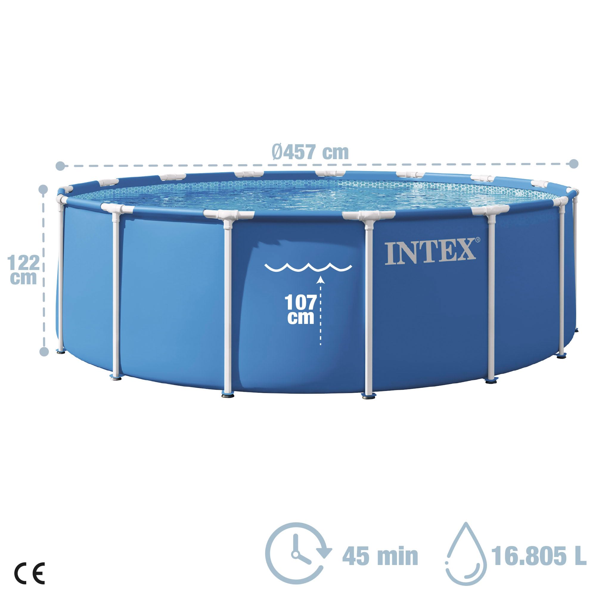 Intex Piscine 28242ND 4,57 m x 1,22 m avec Structure métallique Comprend Une Pompe de Filtration, Une échelle de sécurité, Une bâche de Sol et Une Couverture de Piscine