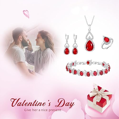 Vista 5 de EleQueen Juego de joyas para mujer, dama de honor nupcial, collar de circonita cúbica con forma de lágrima y aretes abiertos, juego de pulsera