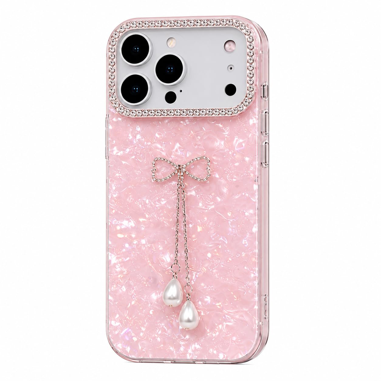 mobistyle Compatible with iPhone 17 Pro | Shell Pattern with Bow Tassel and Daimond Camera Lens Protection Back Cover Case for Women Girls iPhone 17 Pro (Pink)-image-37
