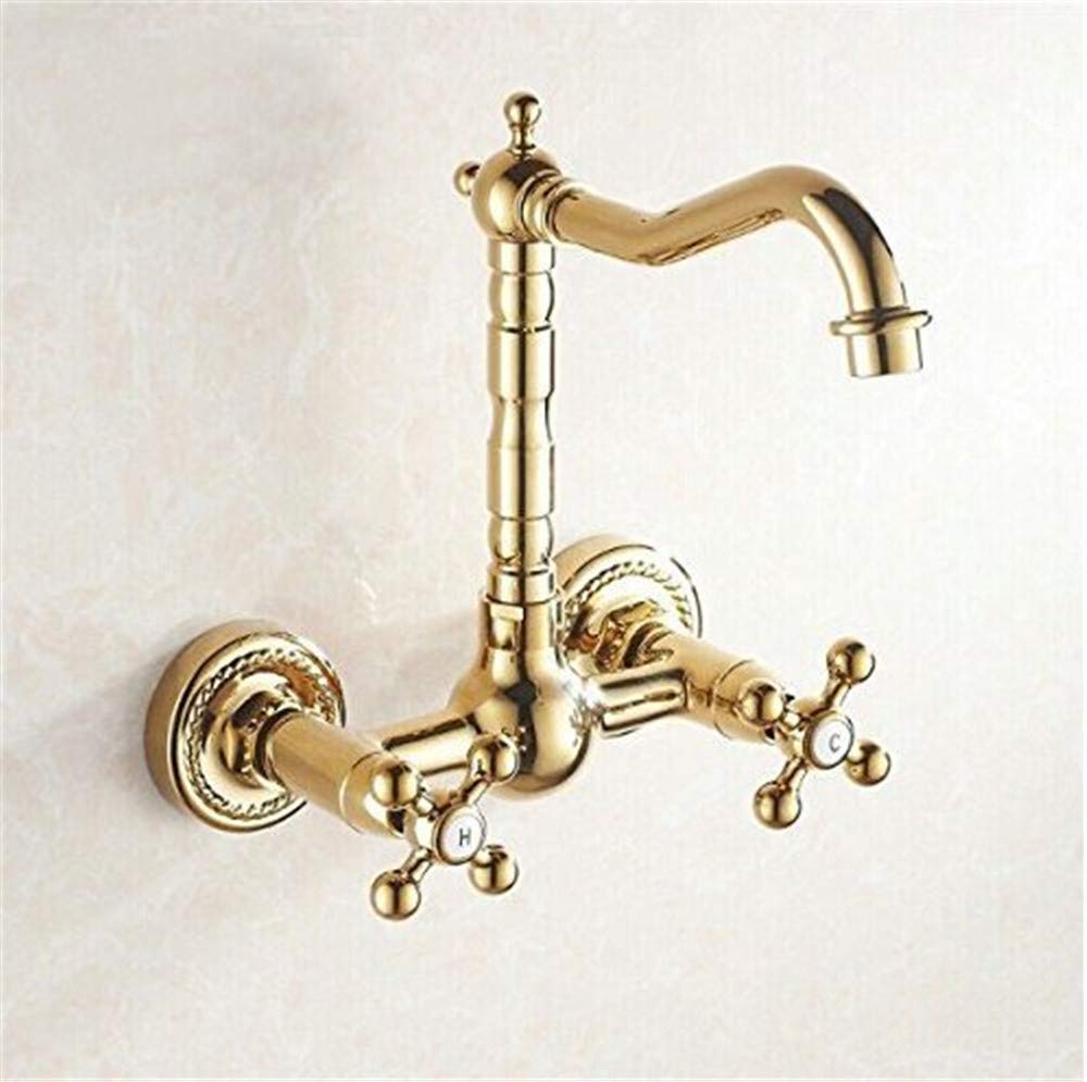 Mitigeurs muraux de cuisine dorés à double poignée avec bec mobile pour eau chaude et froide