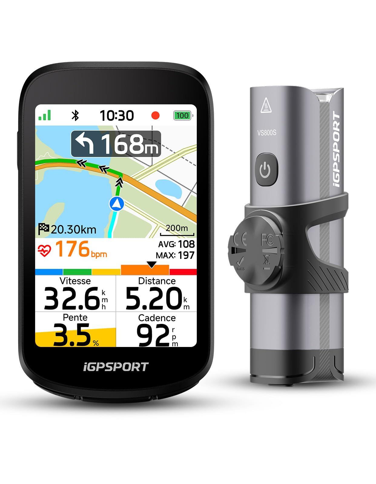 iGPSPORT BSC500 Compteur Velo sans Fil et 800 Lumens Lumiere Velo