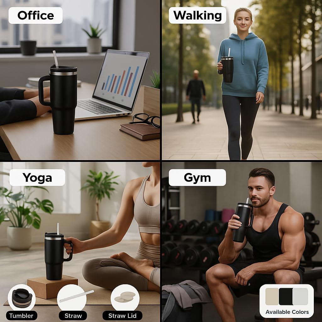 40 oz Tumbler with Handle and Straw | Insulated Stainless Steel Travel Mug with Leak Proof Lid | Cup Holder Friendly | BPA Free | Keeps Cold 12 Hours Hot 8 Hours - Image 2