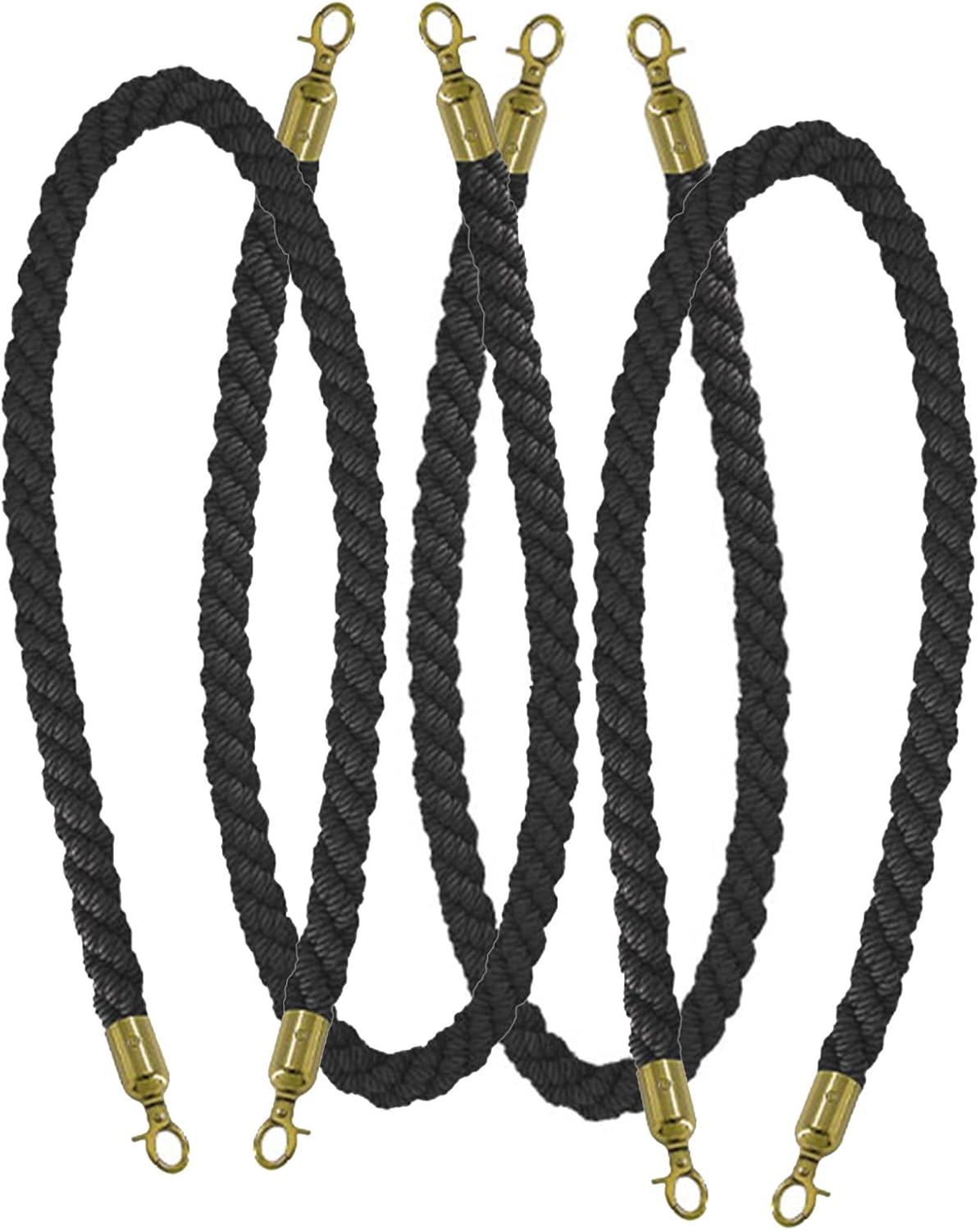 KRUPTI 4Pcs Barrier Ropes with Gold Hook, Crowd Control Rope Barrier, Rope Safety Barrier for Crowd Control, Queue Line Barrier Rope, 5Ft Braided Rope, Blue Crowd Control Barriers for Stanchion Posts