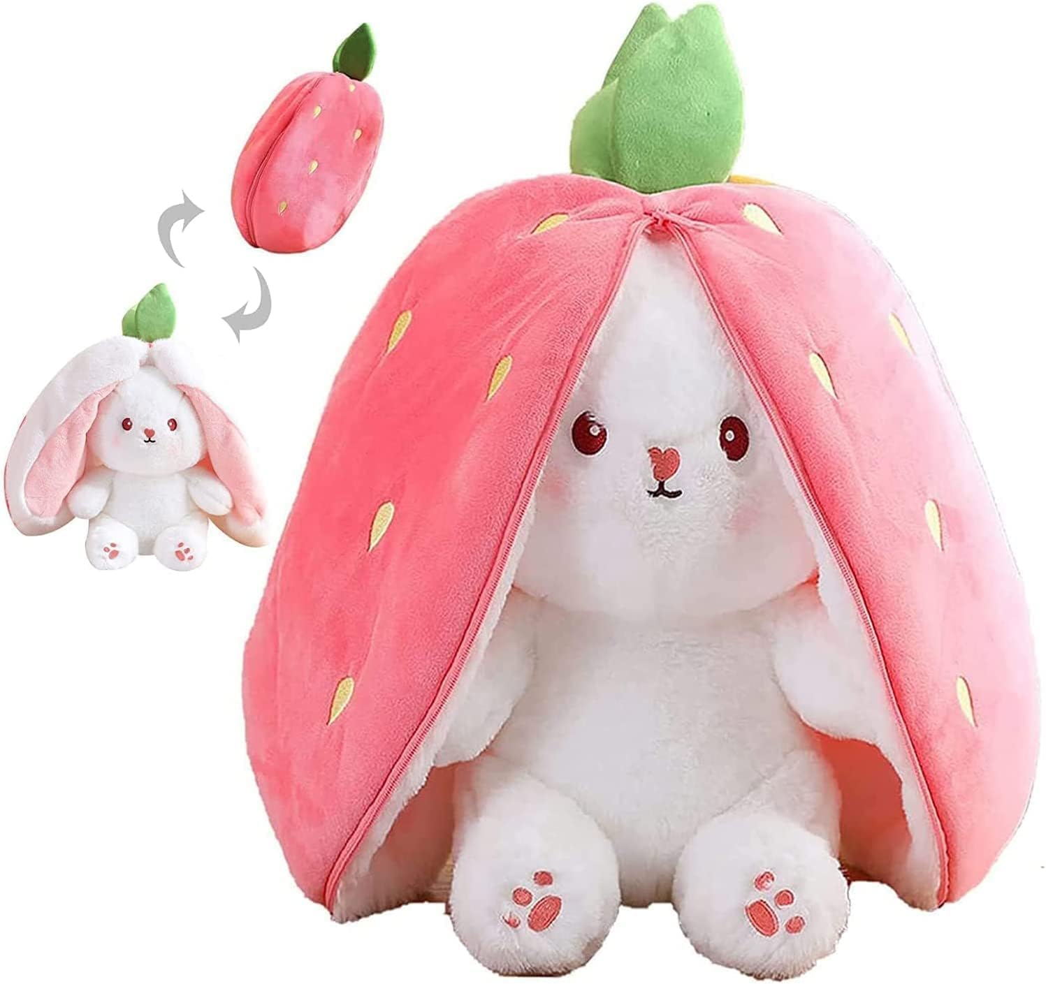 BKDT Marketing Reversible Strawberry Rabbit Bunny Plush Toys with Zipper, Cute Plushies Strawberry Bunny Soft Toy, Birthday Gift for Girls & Kids- Festival Gifts,Diwali Gift
