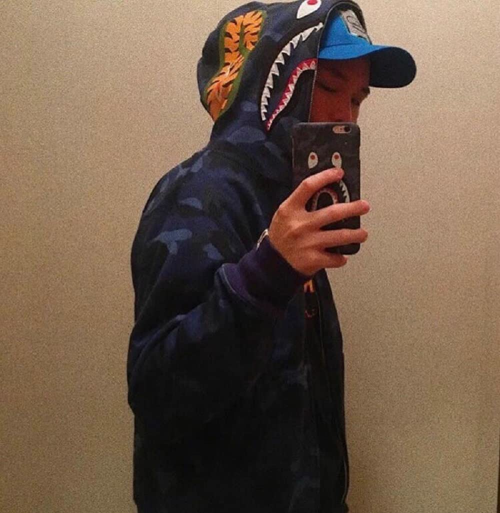 Hombres Shark Hoodie Hooded Sudaderas con Capucha con Cremallera Sudadera de Manga Larga con Estampado de Tiburón Shark Head Zipper Camuflaje Chaquetas Sweatshirt Hip Hop Tops S-5XL