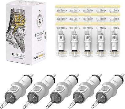 Tattoo Needles Cartridges 50Pcs Assorted (1003RL 1005RL 1007RL 1007RM 1009RM) Tattoo Cartridge Needles Round Liner/Round Magnum 0.3mm RL+RM EN05S-50KIT-Z