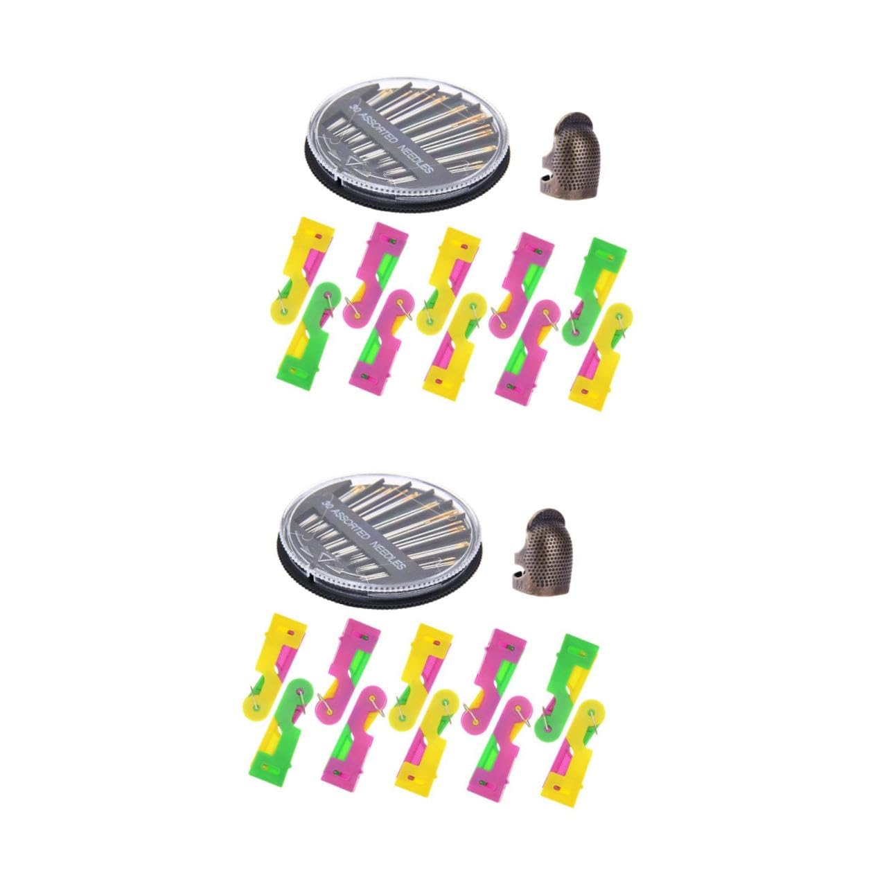 DOITOOL 2 Sets Automatic Threading Device Finger Making Kit Machine Adults Hand Needle Threaders Cross Stitch Needles Knitting Sewing Needles Needle Threading Tool Random Color