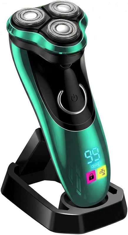 Barbeador elétrico masculino Nevlive rotativo sem fio, recarregável, com aparador retrátil, IPX6, uso seco e úmido, suporte de carregamento