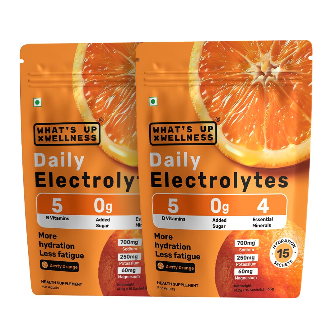 What's Up Wellness Daily Electrolytes Powder - Zesty Orange Flavour | Zero Added Sugar | Instant Hydration - Sodium, Potassium, Magnesium & Zinc | Vegan | 15 Sachets — Amazon image 20