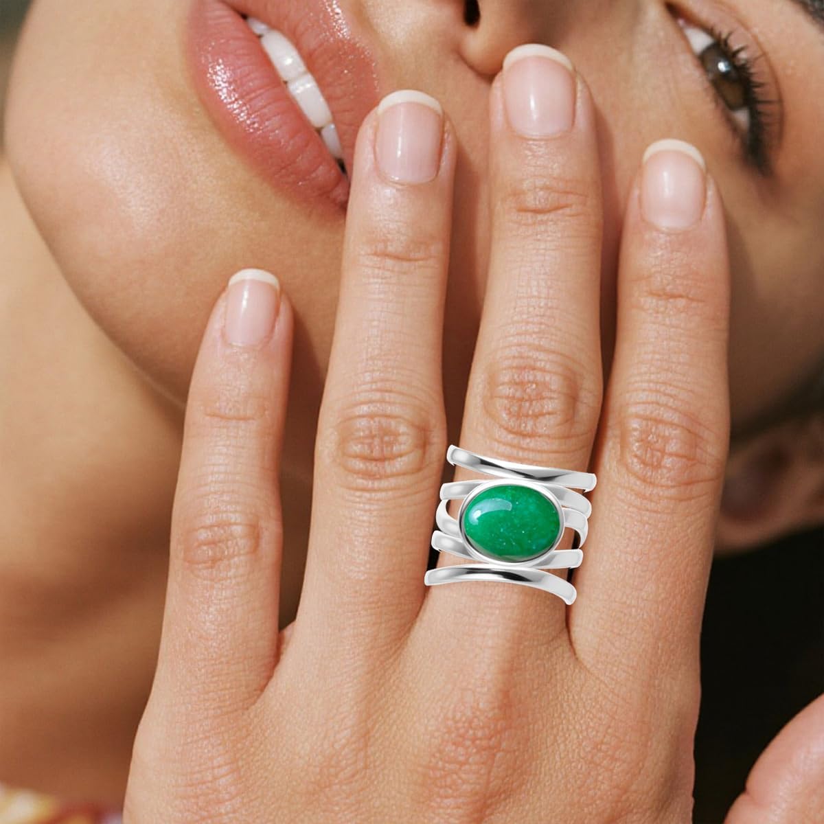 Oval Natural Stone Ring,925 Sterling Silver Multi Lines Cross Knot Wide Band Ring,Full Finger Crystal Gemstone Chunky Thumb Band Ring Jewelry for Women