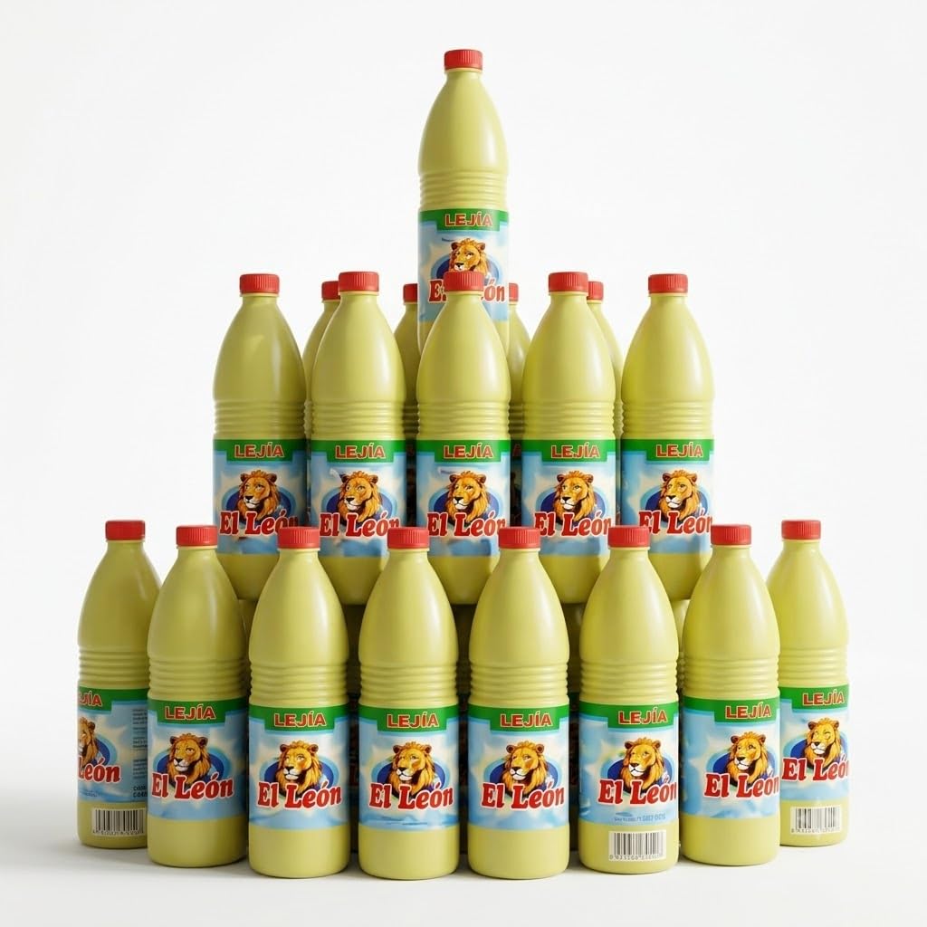 Lejía Líquida para Limpieza y Desinfección de Superficies, Pack de 15 Botellas de 1 Litro
