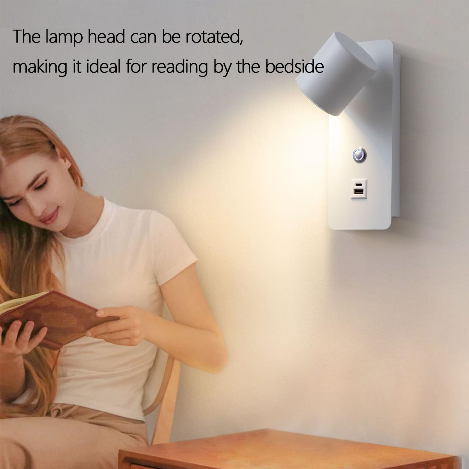 Interni Lettura LED Applique da Parete con Tattile Controllo Interruttore Luce da Parete 3000K/4000K/6000K Dimmerabile Lampada da Parete con USB Ricarica Porte per Corridoio (Oro)