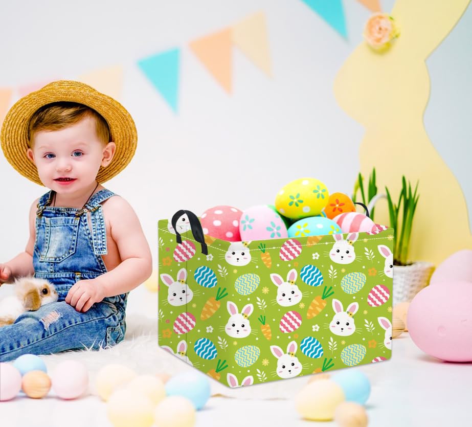 Image of Rectangular Easter Bunny Storage Basket for Kids & Baby - Cute Toy Storage Bin and Organizer - Room Decor