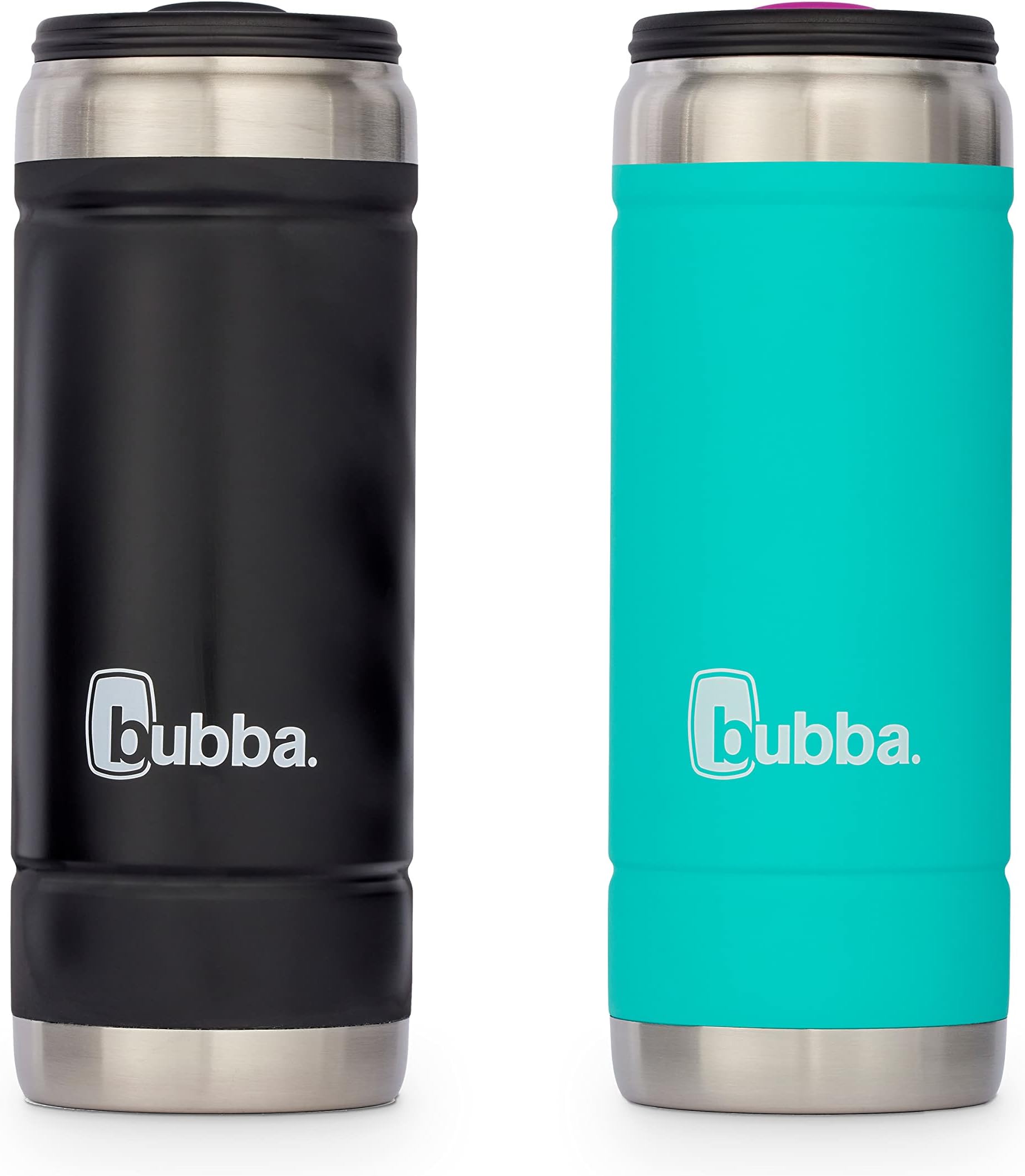 BubbaTrailblazer Tallboy Vacuum-Insulated Stainless Steel Tumbler with Spill-Proof Slider Lid, 18oz 2-Pack Beverage Bottle Keeps Drinks Cold for 12 Hours, Licorice & Island Teal