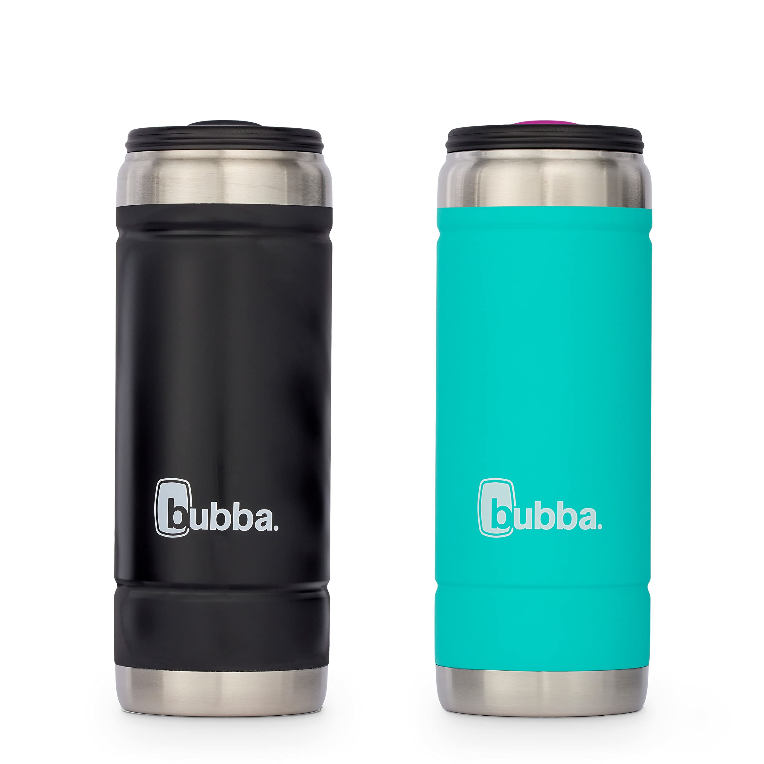 BubbaTrailblazer Tallboy Vacuum-Insulated Stainless Steel Tumbler with Spill-Proof Slider Lid, 18oz 2-Pack Beverage Bottle Keeps Drinks Cold for 12 Hours, Licorice & Island Teal