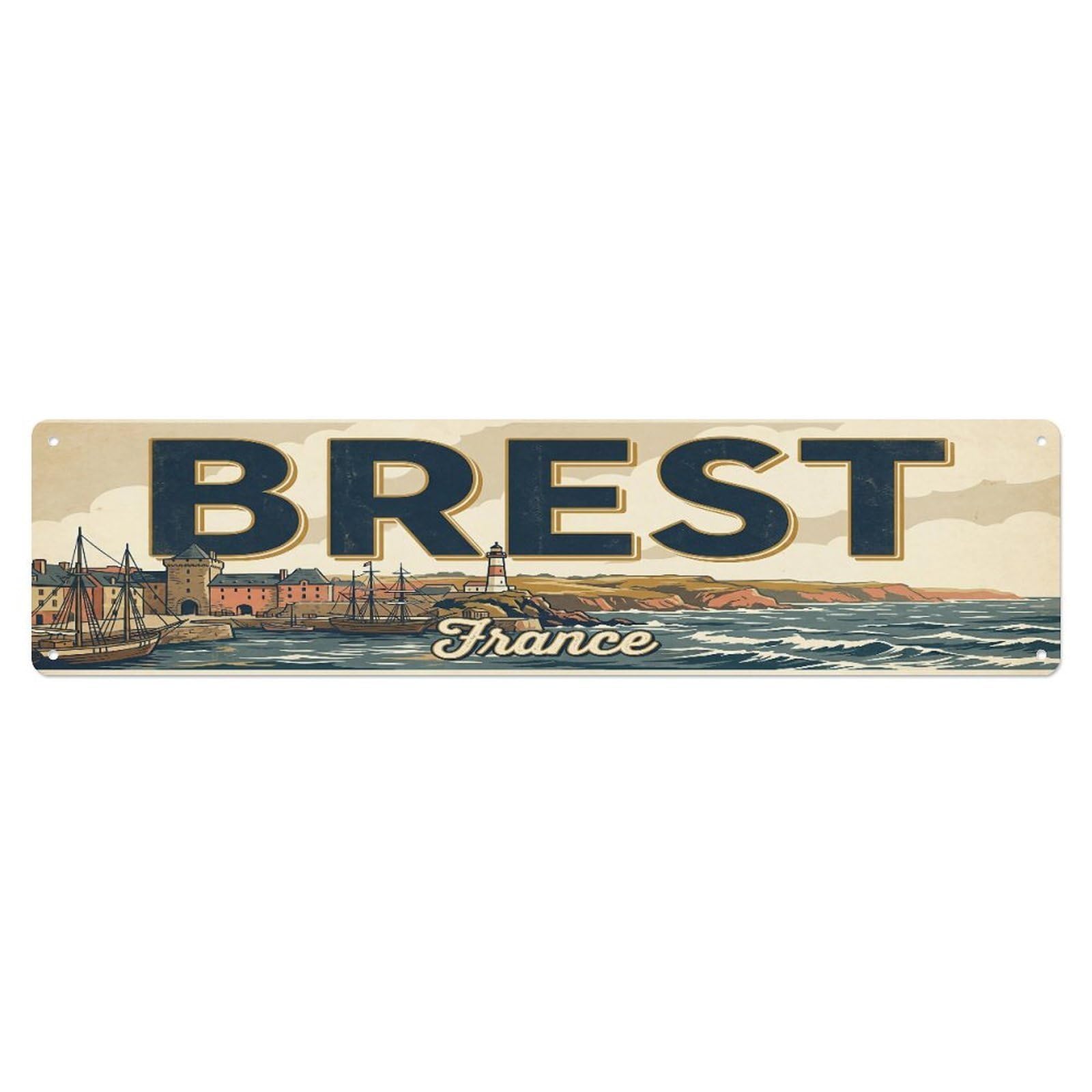 Metal Tin Sign Retro Travel France Brest